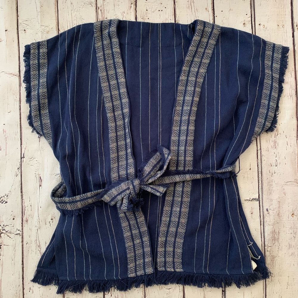 Lucky brand belted Aztec fringe kimono jacket vest - Picture 1 of 5